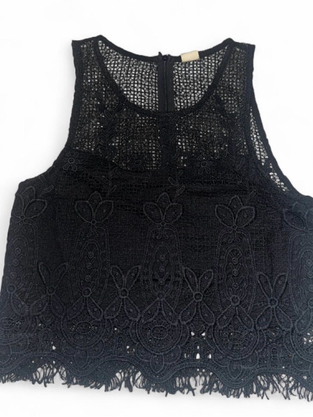 La Hearts Black Crochet Lace Fringe Crop Top